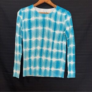 Talbots blue white tie dye long sleeve cable knit sweater crew neck size small